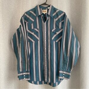 Ely Cattleman Men's Teal and Gray Striped Shirt XL